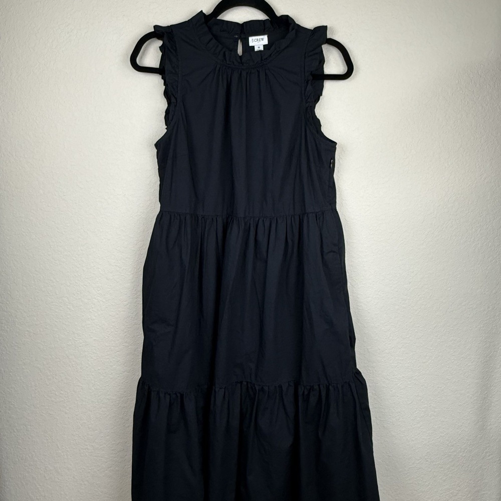 J Crew Tank Sz 6 Black Tiered Midi A Line Dress Pockets Classic Casual Preppy
